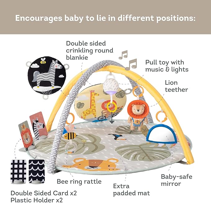 Taf Toys Savannah 360° Activity Gym with Music & Light & 20 Playful Activities, Thickly Padded with Soft Mat and a Unique “Crinkle Toy” for a Variety of Body Positioning for Newborn and Up