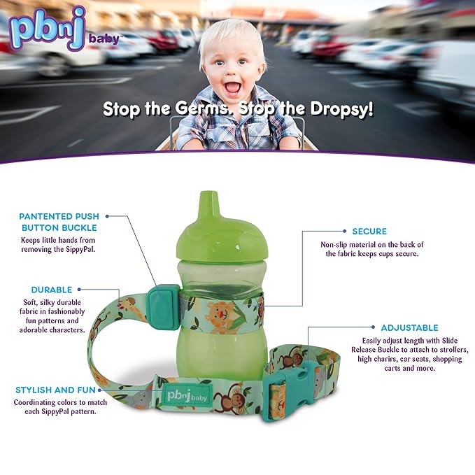 PBnJ Baby SippyPal Sippy Cup Holder Strap Leash Tether (Green Camo 2-Pack)
