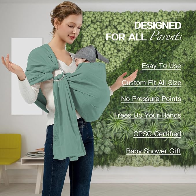 Baby Wrap Ring Sling 7-35 lbs, Baby Sling Carrier for Newborn, Toddler, Infant Holder, Lightweight Baby Carrier Wraps, Green
