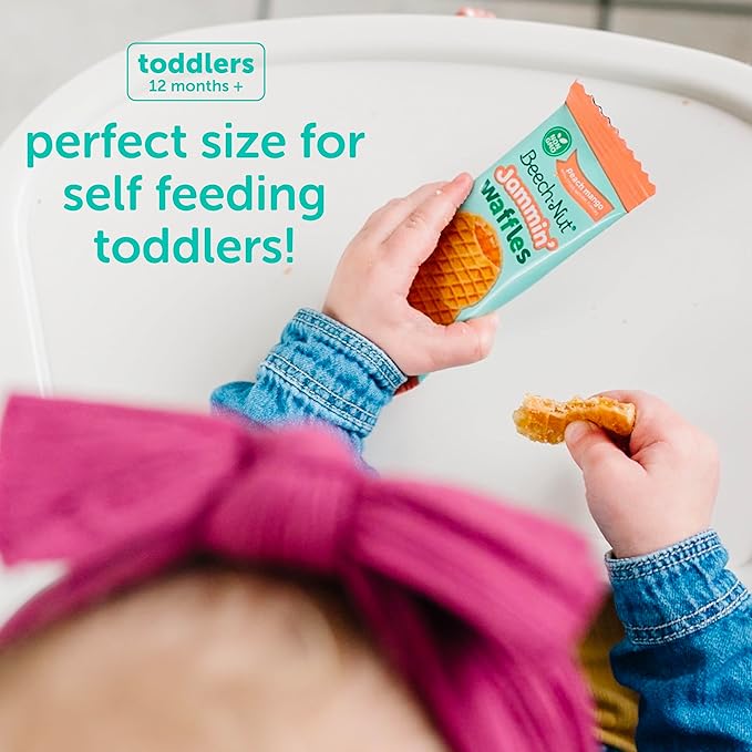 Beech-Nut Toddler Snacks Jammin' Waffles with Fruit Filling for Babies & Toddlers, Peach Mango, 10 Boxes (50 Individually Wrapped Packs)