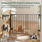 Cumbor 29.2-43" No Bottom Bar Baby Gate for Stairs, 2-in-1 Hardware Mounted Dog Gate Indoor, Wide Pet Gates for Doorway with Large Walk Thru Door, Child-Proof Gate for Top & Bottom of Stairs(Black)