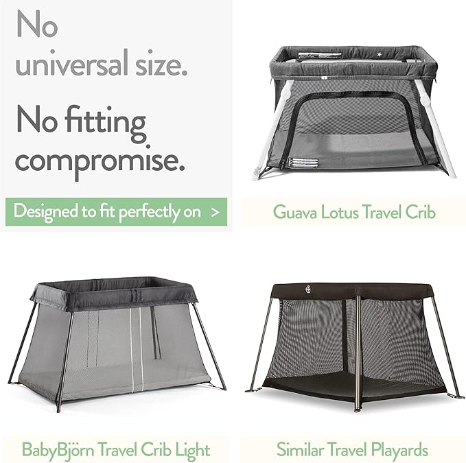 Travel Crib Fitted Sheets Compatible With Guava Lotus, Baby Bjorn, Dream on Me Travel Crib Light Playard – Fits Perfectly on 24 x 42” Mattress Without Bunching Up – Snuggly Soft Jersey Cotton – 2 Pack