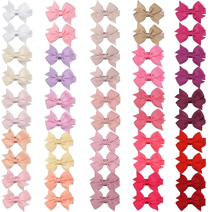 CÉLLOT 50PCS 2inch Baby Hair Clips - Fully Lined Tiny Baby Hair Bows Alligator Clips for Girls Infants Toddlers 25 Colors in Pairs