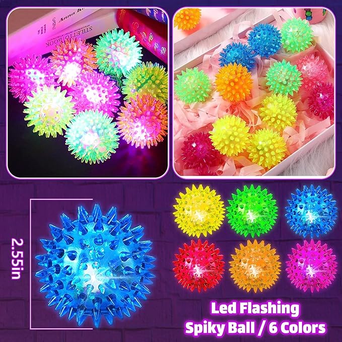 Bouncy Light Up Ball for Kids - LED Flashing Spiky Sensory Toys for Kids with Autism Stress Balls for Toddlers 1-3 Fidget Toys Sensory Balls Glow in The Dark for Novelty Noisemaker Toys for Parties