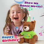 Cuteoy Happy Birthday Bear Musical Stuffed Animal Shaking Singing Dancing Plush Toy Electric Interactive Animated Plushies Gifts for Kids Girls Boys