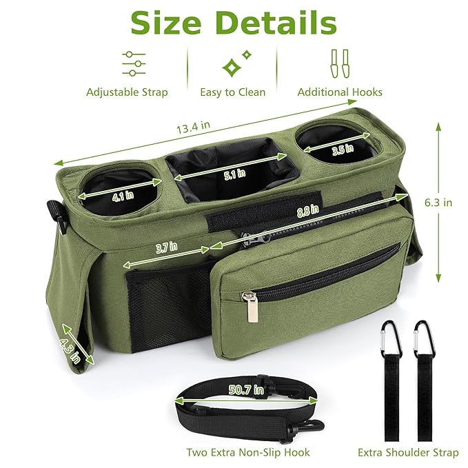 Accmor Universal Stroller Organizer with Insulated Cup Holder Detachable Phone Bag and Shoulder Strap,Stroller Bag Caddy Organizer Fits for Uppababy, Baby Jogger, Britax Strollers