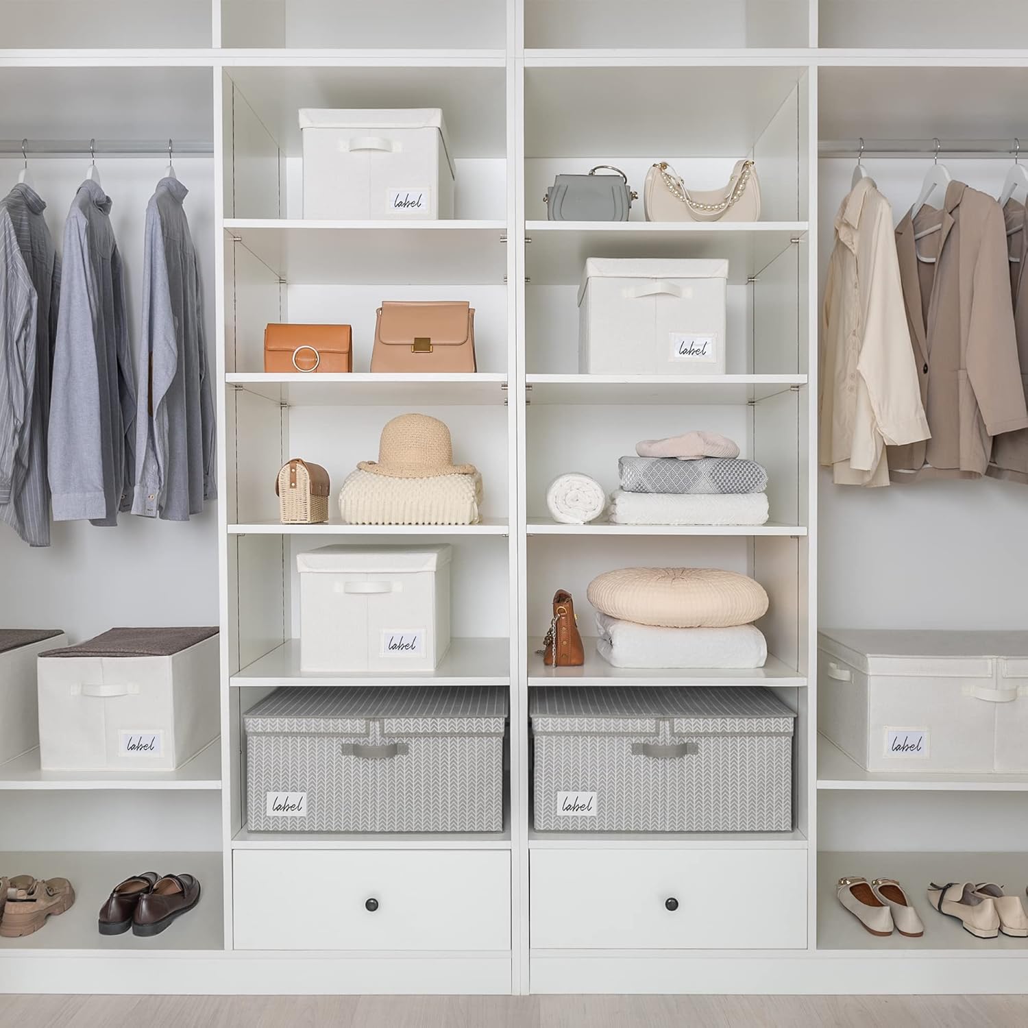 GRANNY SAYS Closet Storage Bins with lids, Fabric Storage Box with Lid, Clothes Bins Storage for Closet, Shelf Baskets for Living Room Wardrobe Shelves, Jumbo, Gray/White, 1-Pack