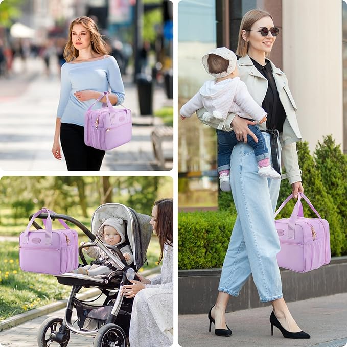 PIIOSER Breastmilk Cooler Bag with Ice Pack, Compatible with Wearable Breast Pumps & Accessories - Portable Pumps Carrying Case for Nursing & Working Moms (Purple-Small)