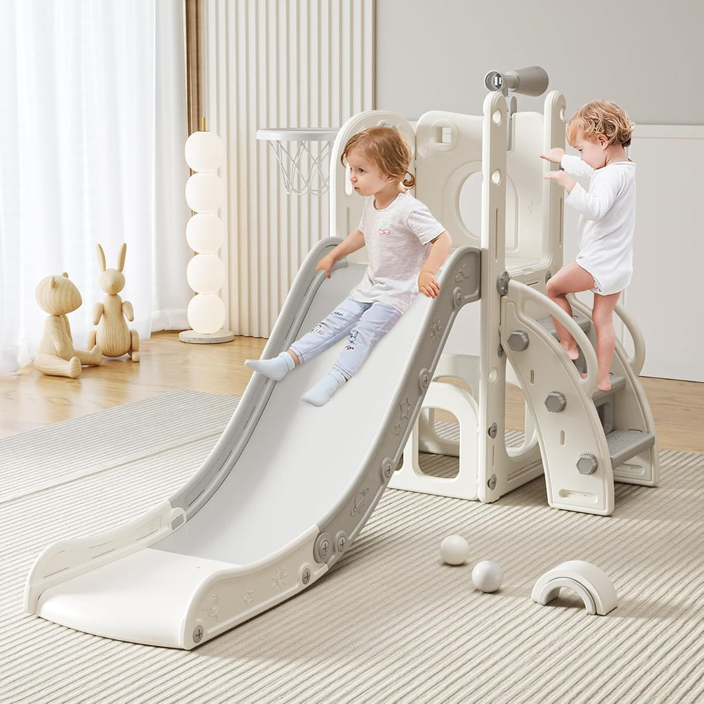 Toddler Slide Baby Slide for Toddlers Kids with Basketball Hoop Telescope Indoor Outdoor Slide Playset Playground