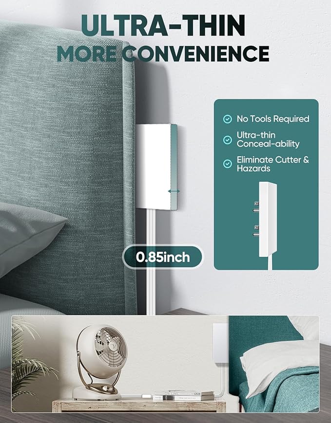 Outlet Concealer Power Strip-Outlet Cover Extender with 3AC Outlets-10ft Flat Plug Extension Cord,Universal Size,1625W for Kitchen, Home and Office,Child & Pet Safe(Dual 10 Foot)