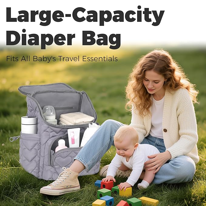 Baby Diaper Bag Backpack, Multifunction Baby Bag for Mom Dad, Large Capacity Diaper Backpack with Changing Pad Stylish Pañaleras para Bebe Stroller Straps, Newborn Baby Essentials Must Haves for Women