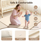 Baby Play Mat 47x47 Inches, Extra Thick 1.2" Foam Floor Mat for Tummy Time & Crawling, Waterproof Non-Slip Faux Leather Playpen Mat for Infants Toddlers, Indoor Outdoor Gym Activity, Beige