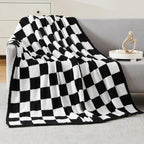 WRENSONGE Checkered Throw Blanket, Black and White Soft Cozy Fluffy Warm Hand Made Throw Blankets for Couch, Sofa, Chair, Bed, Camping, Picnic, Travel Lightweight Bed Blanket - 50"*70"