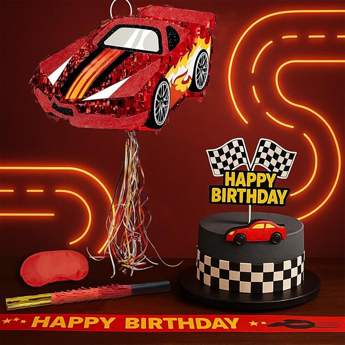 WERNNSAI Race Car Piñata - Race Car Birthday Decorations Truck Car Pinata Bundle with Blindfold and Bat Monster Truck Party Favors for Kids Boys Exciting Party Games Supplies