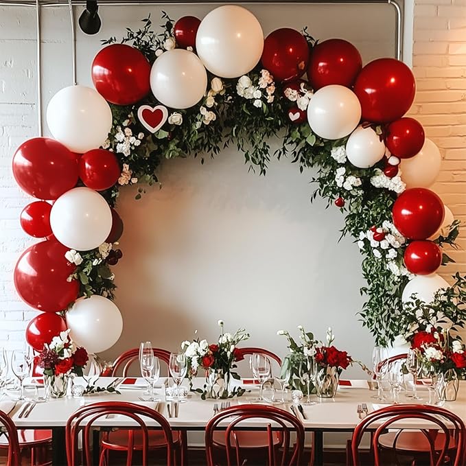 RUBFAC 129pcs Ruby Red Balloon Arch Kit, Different Sizes 18 12 10 5 Inches Cherry Red Latex Balloons for Garland Birthday Wedding Party Decoration