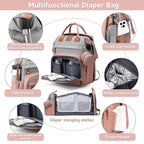 Diaper Bag Backpack Diaper Bag Multifunctional Waterproof Diaper Bag with Changing Station Travel Backpack with Changing Pad, Baby Baby Pacifier Case & Stroller Straps(PinkGrey)
