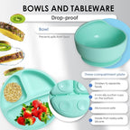 Bluet B- Silicone Feeding Set - Pacifier, Baby Spoons, Suction Bowl, Plate - Baby Utensils - First Foods Set - 11pcs - Green