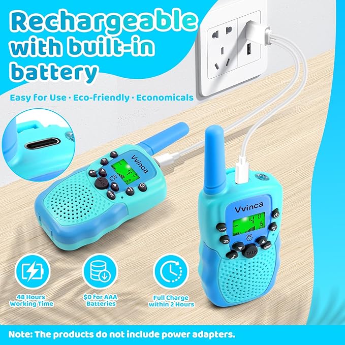 Vvinca Toys for Ages 5-7 Boys Girls, Rechargeable Walkie Talkies for Kids Long Range 22 CH 2 Way Kids Walkie Talkie with Flashlight for Camping Hiking Indoor Outdoor 3 4 5 6-12 Birthday