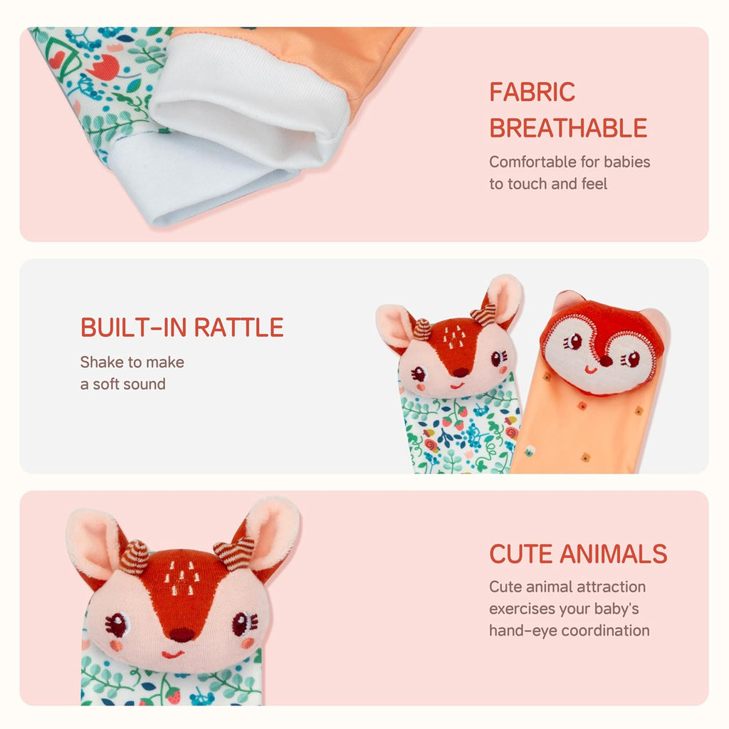 Lovely Animal Wrist Rattles & Sock Toy for Baby Infant 0-6 6-12 Month Old Newborn Soft Toy Hand and Foot Finder Girl Boy Birthday Shower Easter Gift Set for Babies