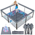 TOREVSIOR Foldable Baby Playpen with Mat, 50"×50" Collapsible Play Pen for Babies and Toddlers, Indoor & Outdoor Kids Safety Play Pen, Portable Play Yard, Foldable Baby Playpen with 50 Ocean Balls