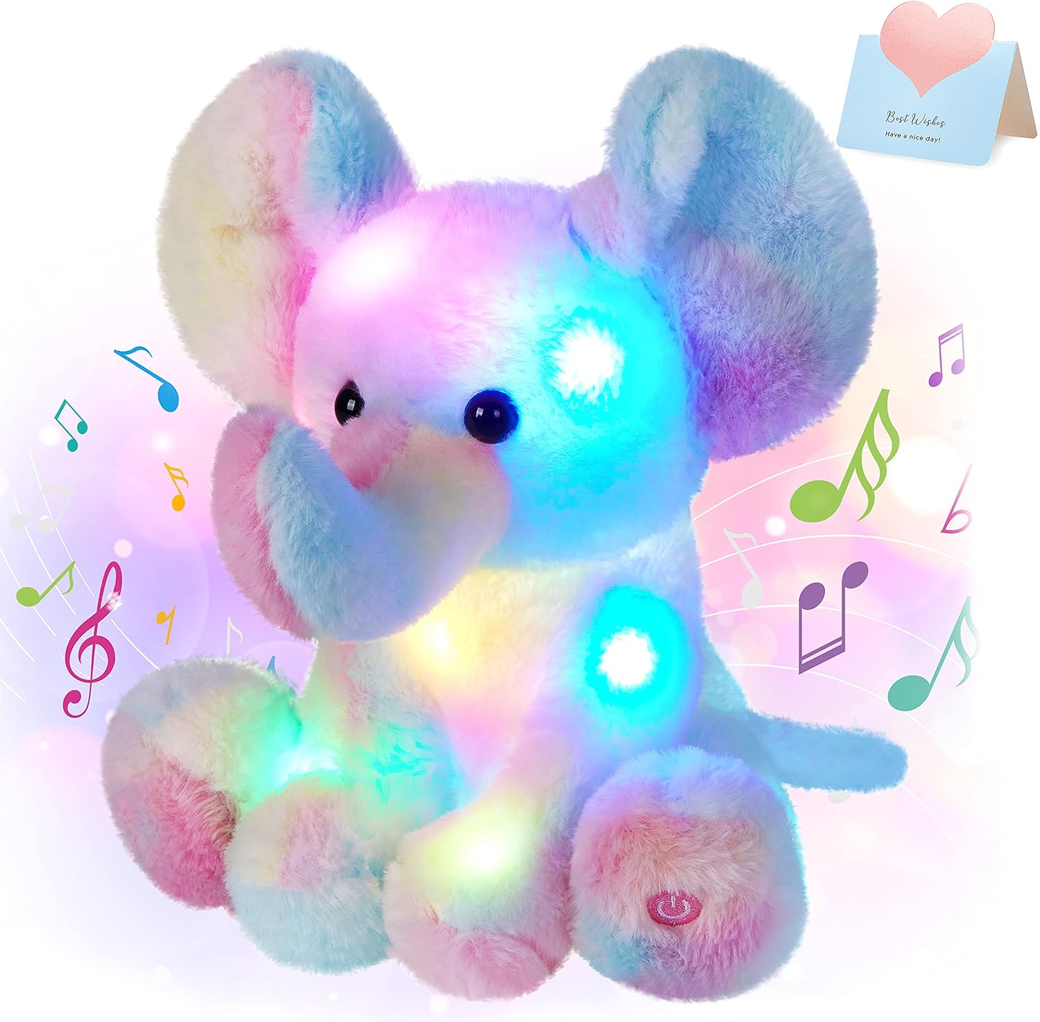 Glow Guards 12'' Musical Light up Rainbow Elephant Stuffed Animal,LED Singing Soft Wildlife Animal Plush Toy with Night Lights&Lullaby,Birthday Children's Day Hoilday Gift for Toddler Kids