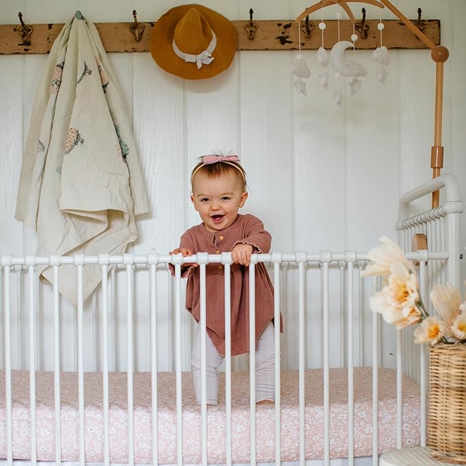 Crib Sheets Neutral - Fitted Baby Crib Sheets Bed for Girl Boy - 2 Pack Standard & Toddler Mattress - Buttery Soft Organic Cotton Blend (Fleurette)