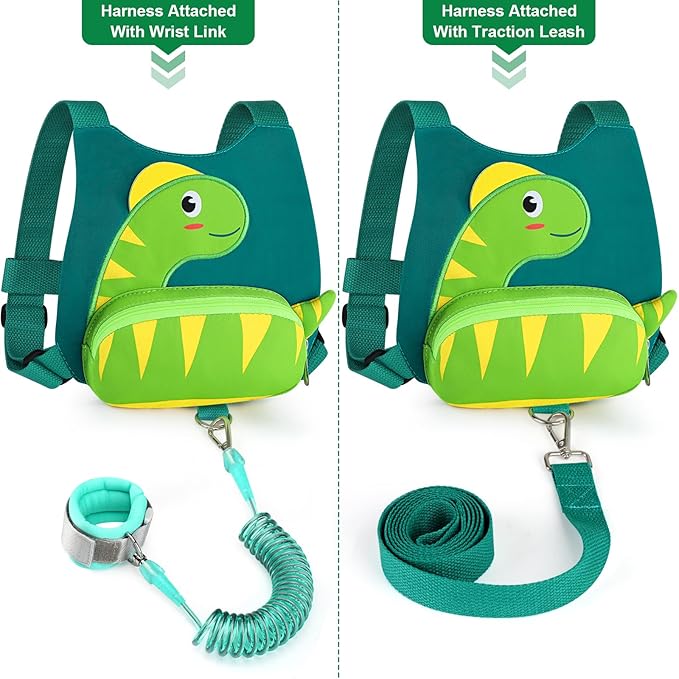 Accmor Toddler Harness Leash with Anti Lost Wrist Link, Cute Dinosaur Harnesses Walking Wrist Leashes for Kids, Children Restraints Hand Straps Belt Tether to Keep Baby Boys Girls Close (Turquoise)