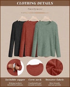 3 Pack Women's Nursing Long Sleeve Tops Breastfeeding Thermal Sweaters with Hidden Zipper Maternity Ribbed Shirts