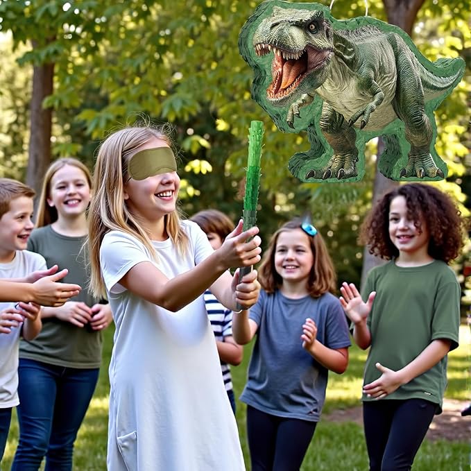 WERNNSAI Dinosaur Piñata - Jungle Dinosaur Piñata Bundle with Blindfold and Bat for Kids Boys Jungle Dinosaur World Birthday Party Decorations Family Games Dino Theme Party Supplies