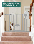 Babelio Baby Gate with Adjustable Cat Door,29-43" Auto Close Durable Pet Door for Stairs,Doorways and House, Pressure Mounted,Easy Install,Effortless Walk Thru,Gray