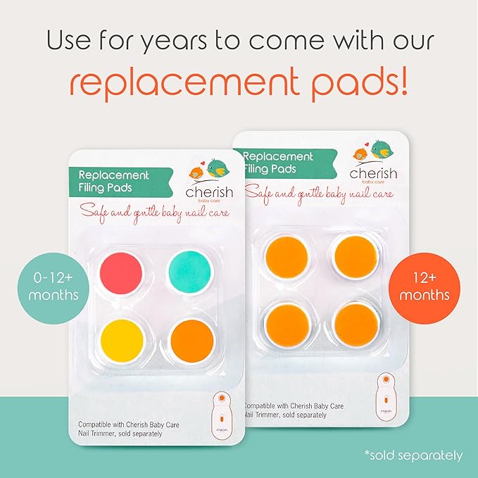 Cherish Baby Care Baby Nail Trimmer Electric - Automatic Safety Stop, BPA-Free & Safety-Tested Electric Nail File Baby, Includes 4 File Pads, 0-12+ Months