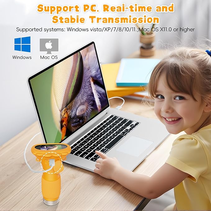 Microscope for Kids, Ahalfcit explorerscope with 2'' Inch Screen -1000X Zoom Portable Microscope Camera, Birthday for 3 4 5 6 7 8 9 0 11 12 Years Old Kids,Science Educational Toys