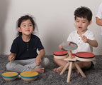 PlanToys Toddler Musical Instruments - Double Drum Set with Drumsticks, Made with Natural Rubber-Coated Fabric and Rubberwood for Motor Skills Development (Orange)