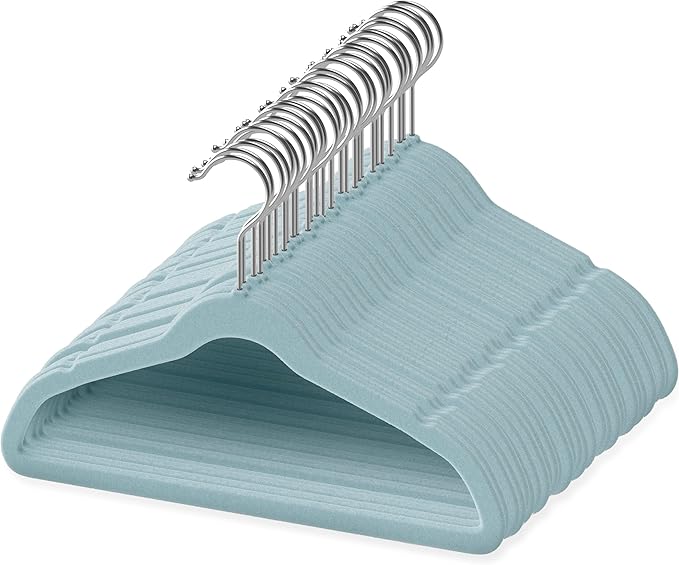 50 Pack Premium Baby Velvet Hangers (Blue) - 11.8" Inches Non-Slip, Ultra-Slim & Space-Saving Toddler Hangers - 360° Rotating Hook, Strong & Durable Hanger for Children, Infant & Toddler