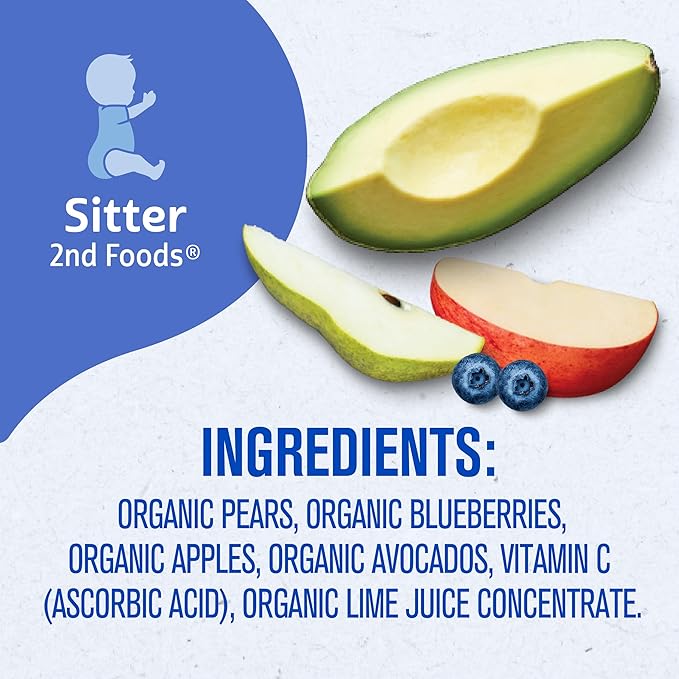 Gerber Stage 2 Baby Food, Organic Pear Blueberry Apple Avocado Puree Pouch, Organic Baby Food Pouches, No Added Sweetener, No Artificial Colors or Flavors, 12-Pack