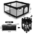 Foldable Baby Playpen with Gate, Extra Large Collapsible Play Yard for Babies & Toddlers, Portable Travel Play Pen with Fence, Safe Activity Center for Indoor & Outdoor Use (51"×51" Black)