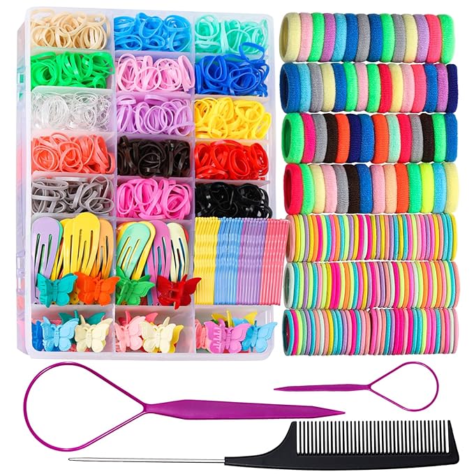 Teenitor Elastic Hair Ties, Hair Accessories for Girls, Colorful Baby Elastic Hair Bands Set Rubber Bands for Hair with Hair Clips