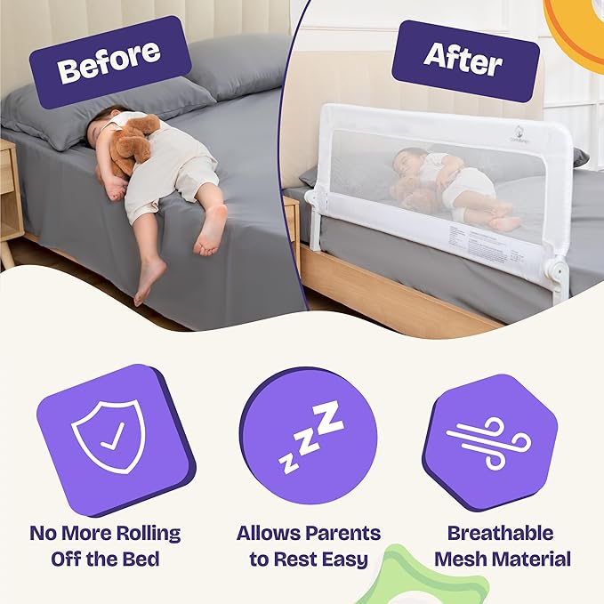 ComfyBumpy 1-Pack Bed Rail for Toddlers 55.5" L x 23.5" H | Extra Tall Toddler Bed Rails for Twin, Full, Queen & King Mattress Size | Swing Down Rail Guard | Mattress Side Rail for Kids | Gray