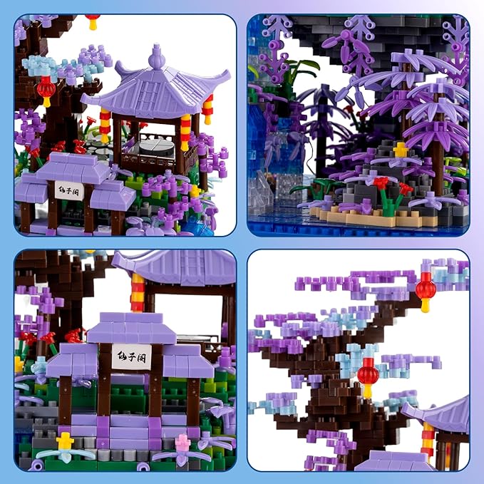 Peach Blossom Pond Building Blocks Set,Building Blocks Set Gifts for Adults and Kids, Micro Bricks Cherry Blossom Tree House Kit with LED Light and Display Box（2500+Pieces）