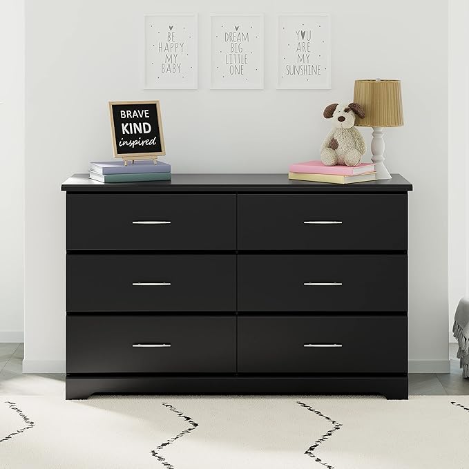 Storkcraft Brookside 6-Drawer Dresser (Black) – GREENGUARD Gold Certified, Black Dresser for Bedroom, Kids & Nursery Storage Chest, Safety Interlocking Drawers, Pre-Installed Tracks, Kids Chest