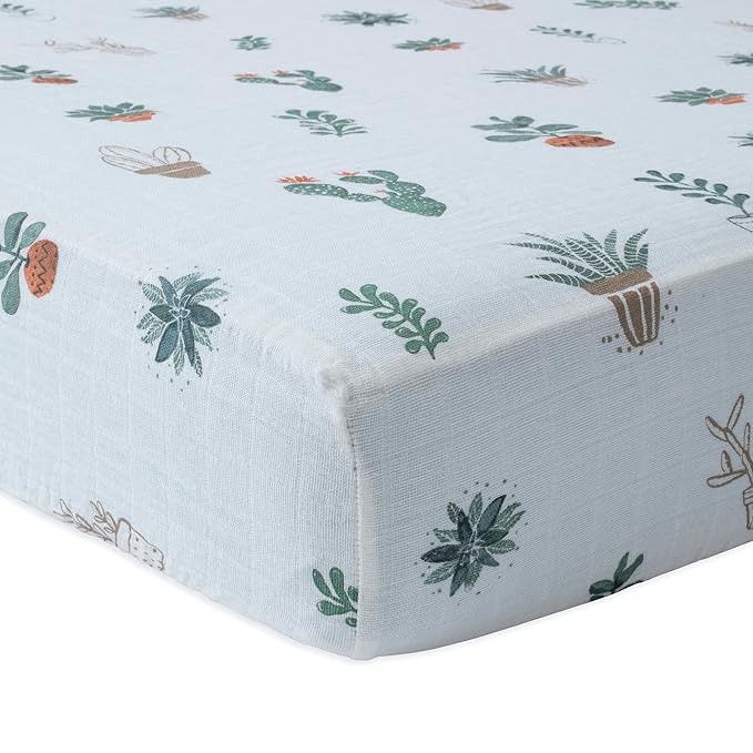 Little Unicorn Premium Crib Sheet | Breathable & Super-Soft Muslin Fabric (Prickle Pots)