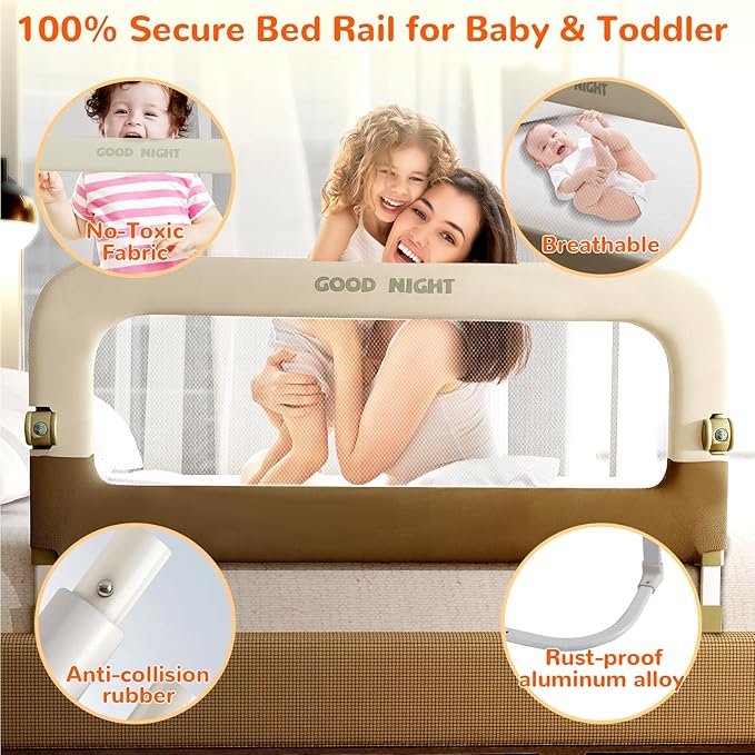 Bed Guard Rail for Toddlers - 32" Adjustable Heights & Folding up Portable Bed Railing for Baby - Toddler Bed Rails Guard for Crib, Twin, Bunk,Full Size, Queen & King Bed