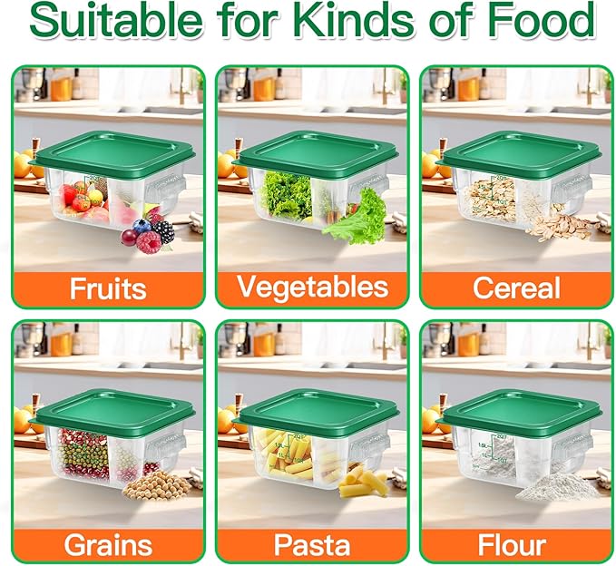 6 pcs 2qt Food Storage Containers with Lid, Square Clear Commercial Storage Containers with Handle and Scale for Food Storage in Home Kitchen & Dining (Green)