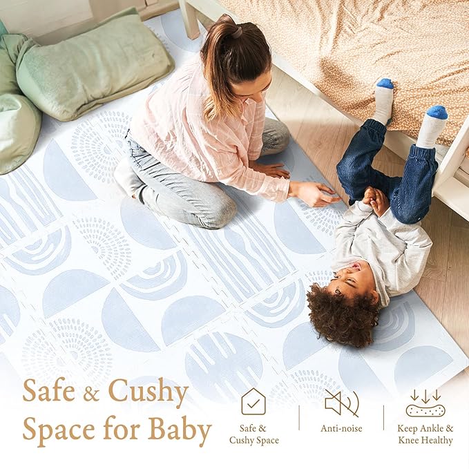 PopsyKosy Premium Exercise & Baby Foam Play Mats - Stylish & Large Non-Toxic Odorless Floor Mat - 6 Tiles - Spacious 6ft x 4ft - Peel-Resistant Reinforced Ver.- Soft, Thick, Waterproof - Foggy Gray
