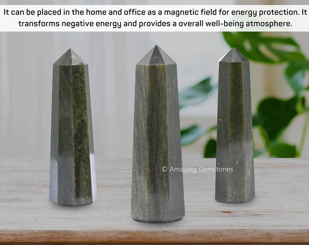 Amazing Gemstone Golden Sheen Obsidian Crystal Towers - Natural Healing Crystal Point Obelisk for Reiki Healing and Crystal Grid (2 Inch to 3 Inch)