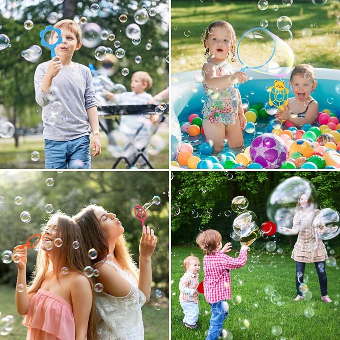 Roberly 18 PCS Big Bubble Wands Toys Set with Solution, Tray, Soft Racket, Bulk Funny Bubbles Making Toys for Kids Summer Outdoor Activities Game Birthday Party Favors