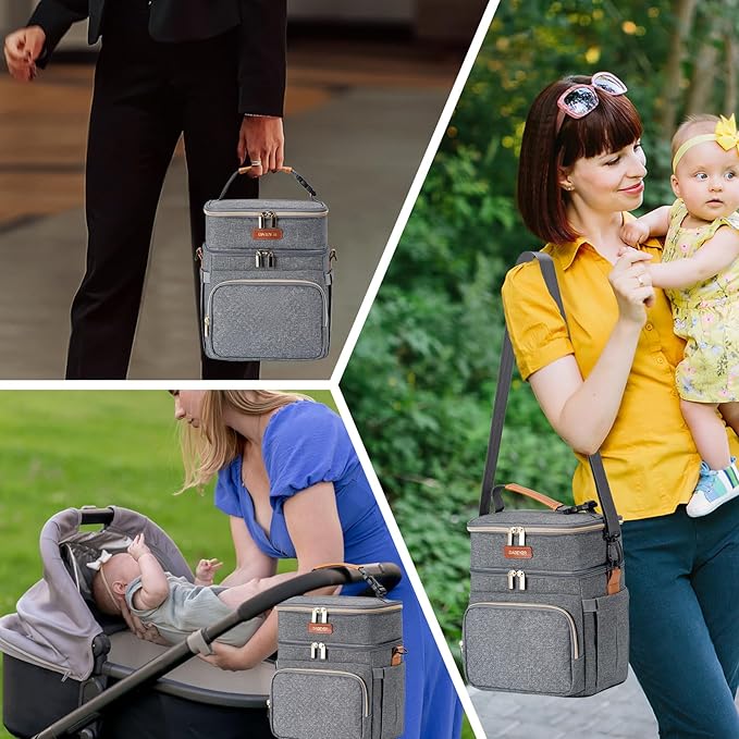 Insulated Breastmilk Cooler Bag with Ice Pack - Holds 6x9oz Bottles, Leakproof Double Layer, Baby Bottle Cooler Bag with Adjustable Strap for Nursing Moms, Daycare & Travel