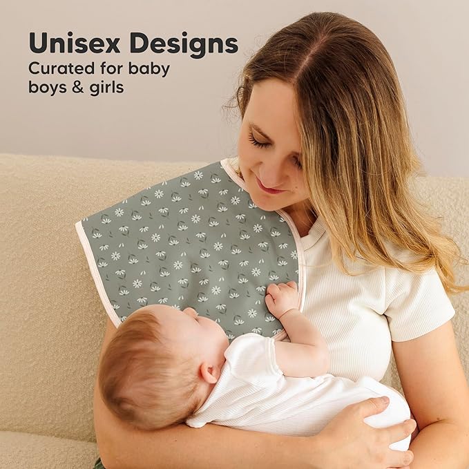 KeaBabies 4-Pack Baby Burp Cloths Baby Girl, Boy - Organic Cotton Burp Cloth, Extra Large, Absorbent, Soft Burping Cloths & Bibs Set for Babies, Newborn Burp Clothes, Thick Burp Rags (Fleur)