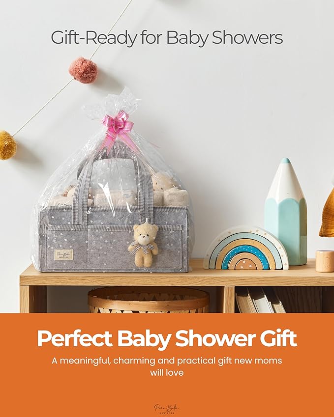 PeraBella Diaper Caddy Organizer with Handle, Baby Shower Gifts Basket Bag, Registry Search Must Haves Items, Nursery Storage Organizer for Newborn Girl Boy, Baby Bag Essentials, Car Diaper Caddy Cart