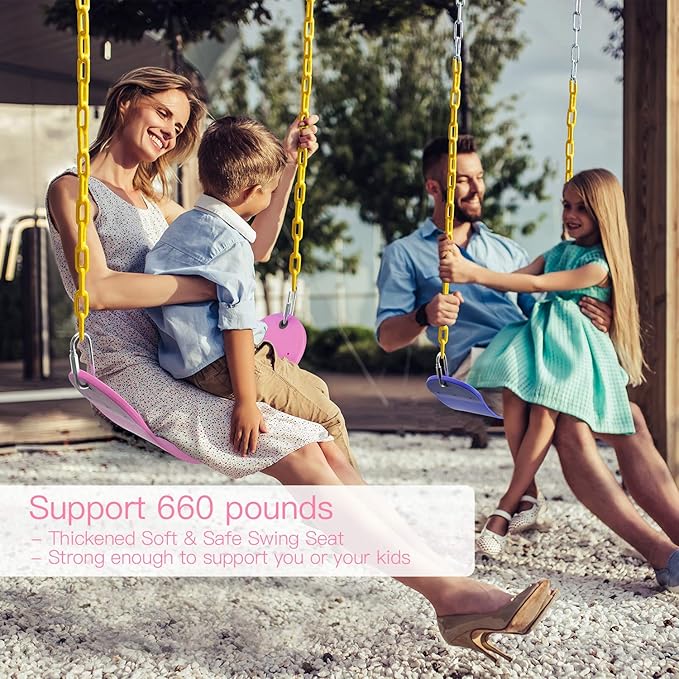Swings Seat, Swings Seats Replacement 660lbs, Swingsets with Plastic Coated Chains, Swing Set Accessories for Outside Playground Tree, 2 Pack - Pink